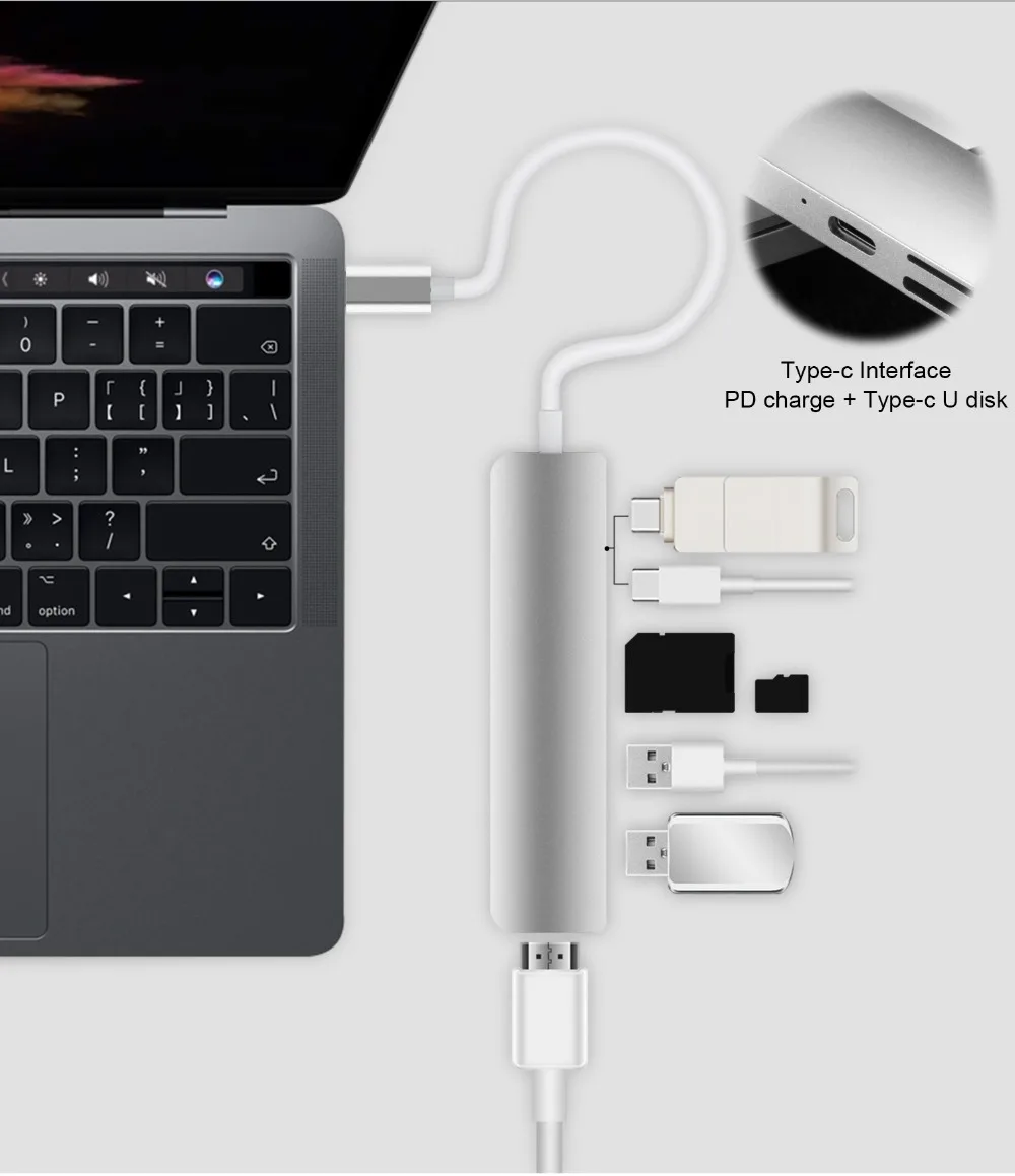 

USB 3.1 Type-C To HDMI Adapter 4K Thunderbolt 3 USB C Hub with Hub 3.0 TF SD Compatible for MacBook Pro Google Chromeb