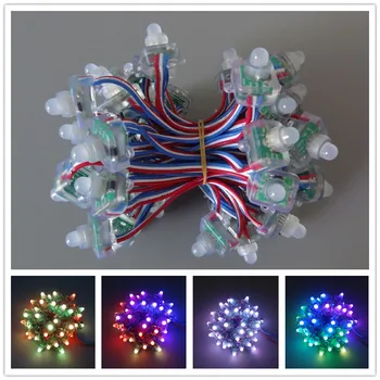 

5V 13.5/18.5mm pigtail connector,18AWG wire,12mmWS2811 RGB led pixel module,Square led smart pixel node, IP68 rated