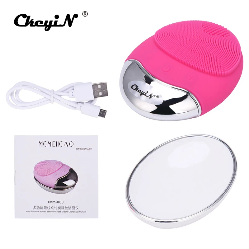 

CkeyiN Electric Ultrasonic Vibration Facial Cleansing Brush Remove Blackhead Pore Cleanser Bamboo-Carbon Silicone Face Massager