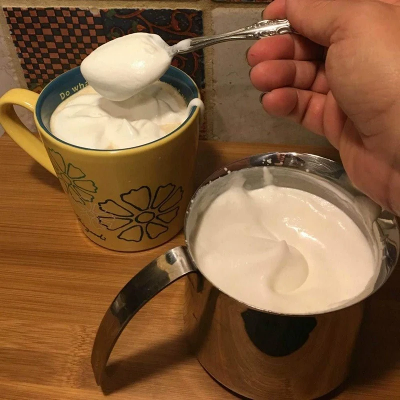 Молочный пенообразователь, электрический ручной пеновзбиватель для молока с двойным венчик из нержавеющей стали для капучино, пуленепробиваемый кофе, латте