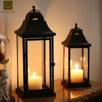 

Vintage Retro Candle Holders Iron Candlestick Glass Table Candelabra Wedding Decoration Lantern Lamp Bougeoir Home Decor LKL038