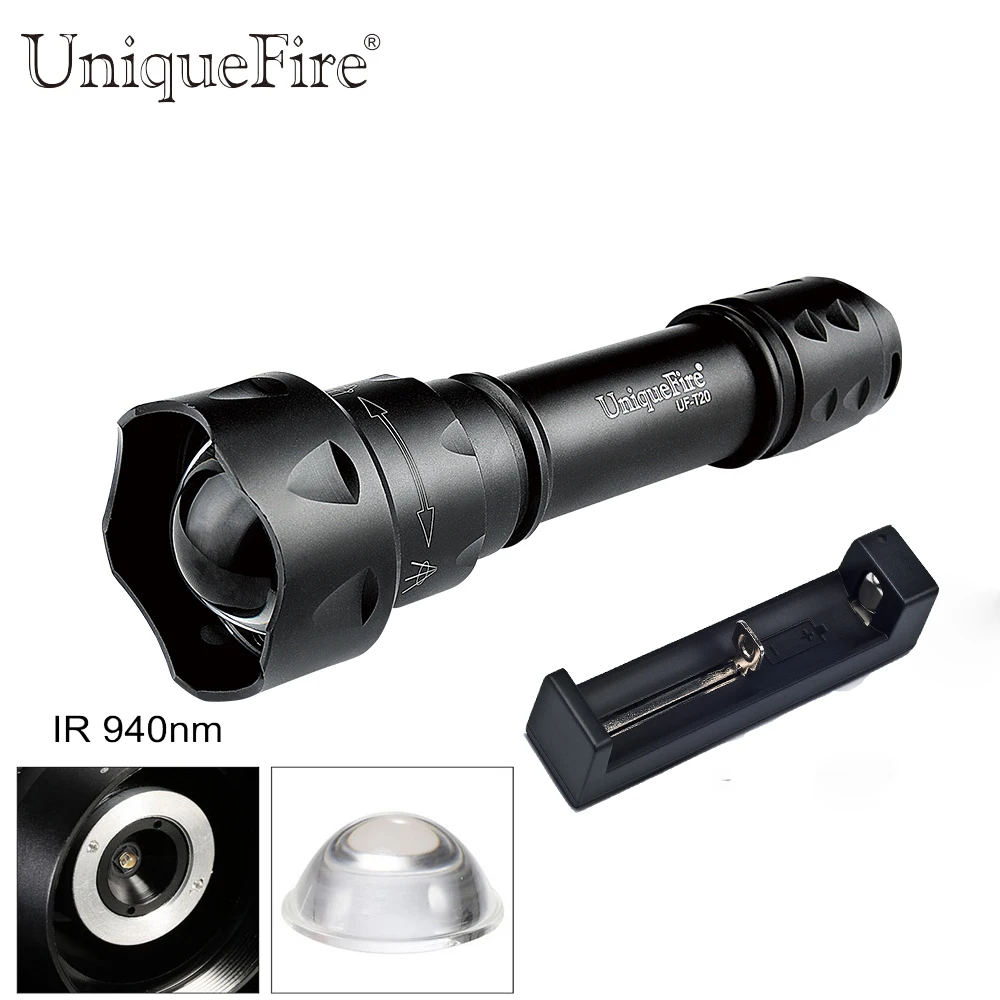 UniqueFire T20 ИК 940nm охотничий светодиодный фонарь 38 мм объектив 3 W инфракрасный свет лампы факел + Зарядное устройство для Ночное видение Охота