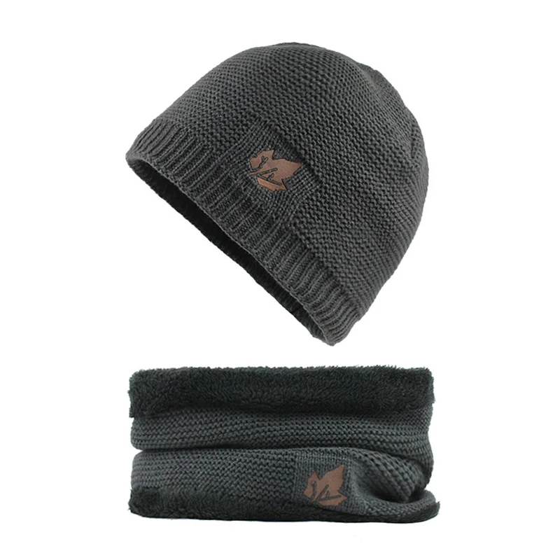 [FLB] Skullies Beanies Winter Knitted Hat Beanie Scarf Men Winter Hats For Men Women Caps Gorras Bonnet Mask Brand Hats F18034 - Цвет: Gray Set