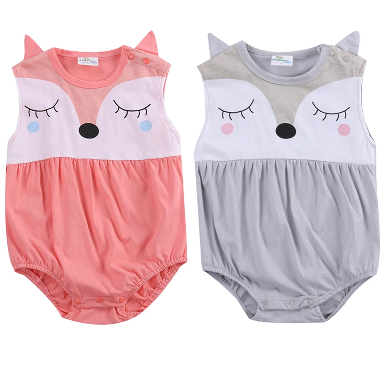 

Cute Newborn Baby Boy Girl Sleeveless Cartoon Fox Summer Romper Jumpsuit Outfits Sunsuit Baby Clothes 0-24M