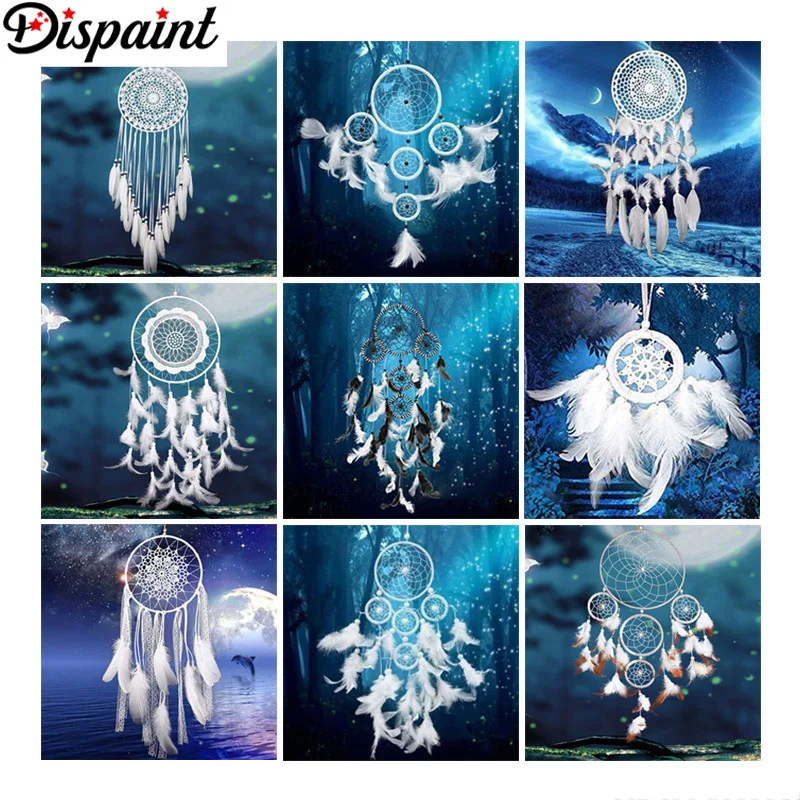

Dispaint Full Square/Round Drill 5D DIY Diamond Painting "Feather wind chime scenery" Embroidery Cross Stitch 5D Home Decor Gift
