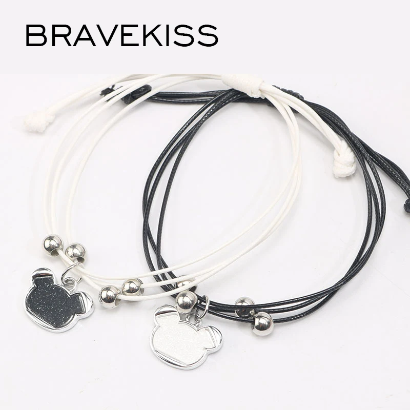 

BRAVEKISS 2Pcs/Pair Trendy Bear Shape Charm Bracelets & Bangles Couple Pendants Bracelet for Women Fashion Jewelry Gifts BPB0485