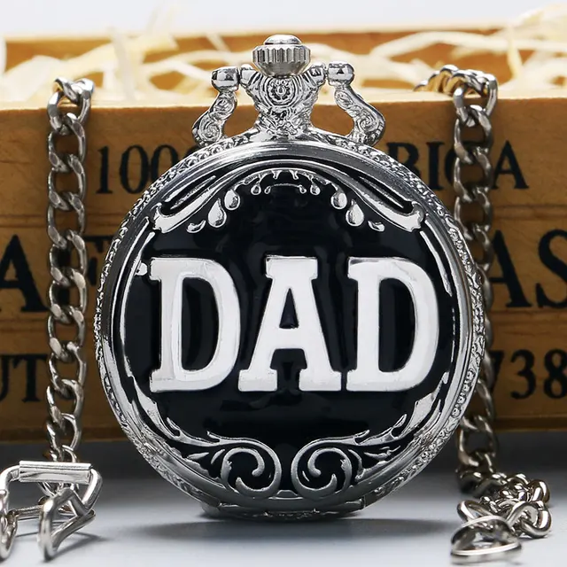 Fashion Cool Silver & Black Color DAD Design Quartz Pocket Watch With Chain Best Fashion Cool Silver & Black Color DAD Design Quartz Pocket Watch With Chain Best
