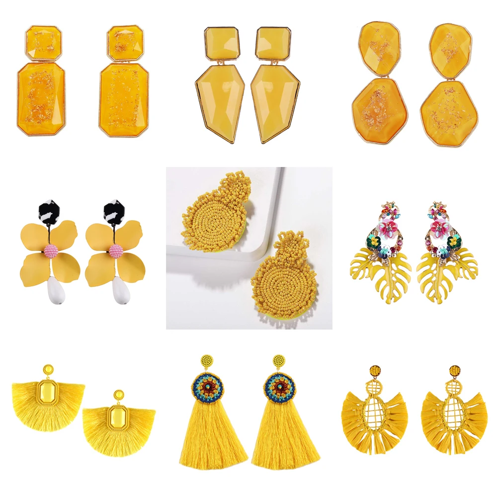 

Best lady Za Yellow Resin Beaded Drop Earrings for Women Wedding Bridal Gift Ethnic Jewelry Bohemian Tassel Earring Party Bijoux
