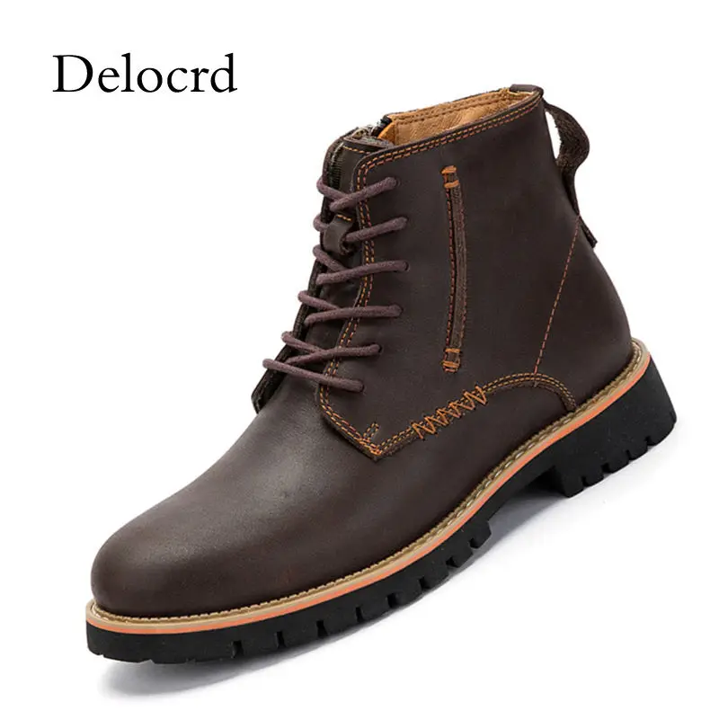 

Genuine Leather Men Ankle Boots High Quality Men Leather Boots High Top Shoes Outdoor Casual Men Winter Shoes Botas Homme