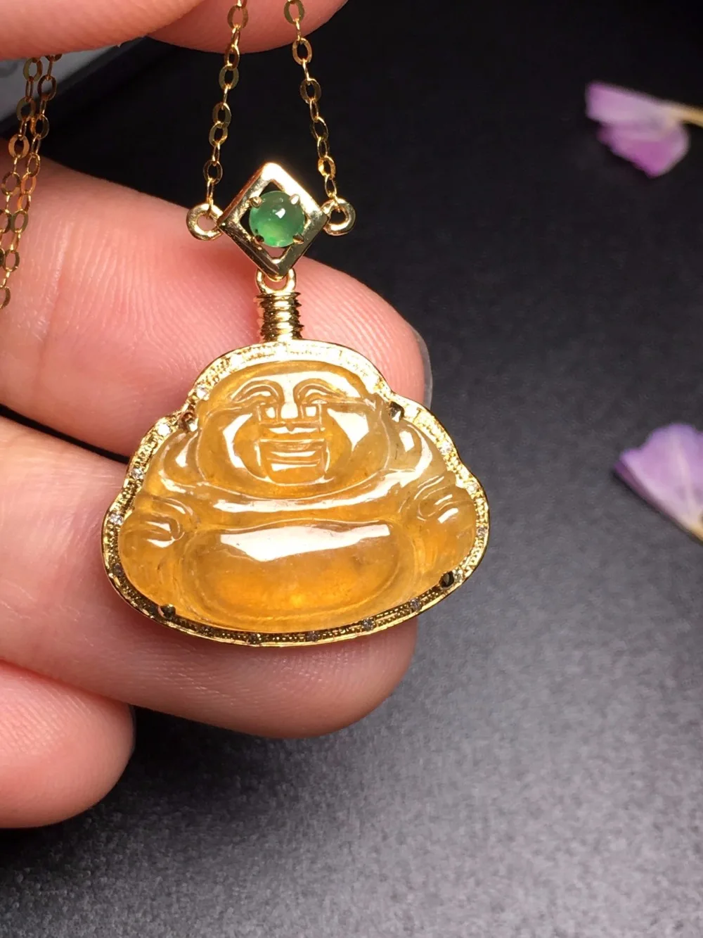 

509 Fine Jewelry Pure 18 K Gold Jewelry 100% Natural Burmes Yellow Jade Gemstones Pendant Necklace Fine Pendants Necklaces