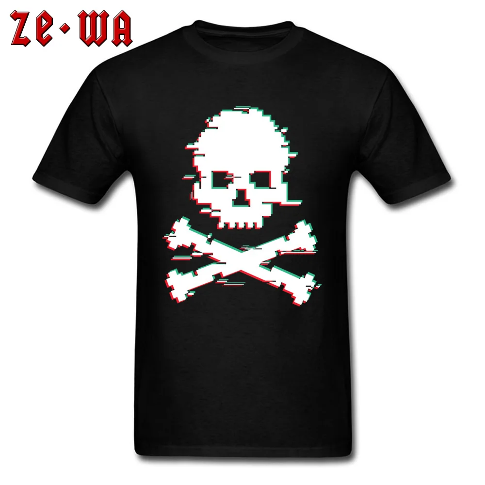 New Coming Men T Shirts Crew Neck Short Sleeve 100% Cotton Crossbones stereo glitch effect T Shirt Cool Tops & Tees Crossbones stereo glitch effect black