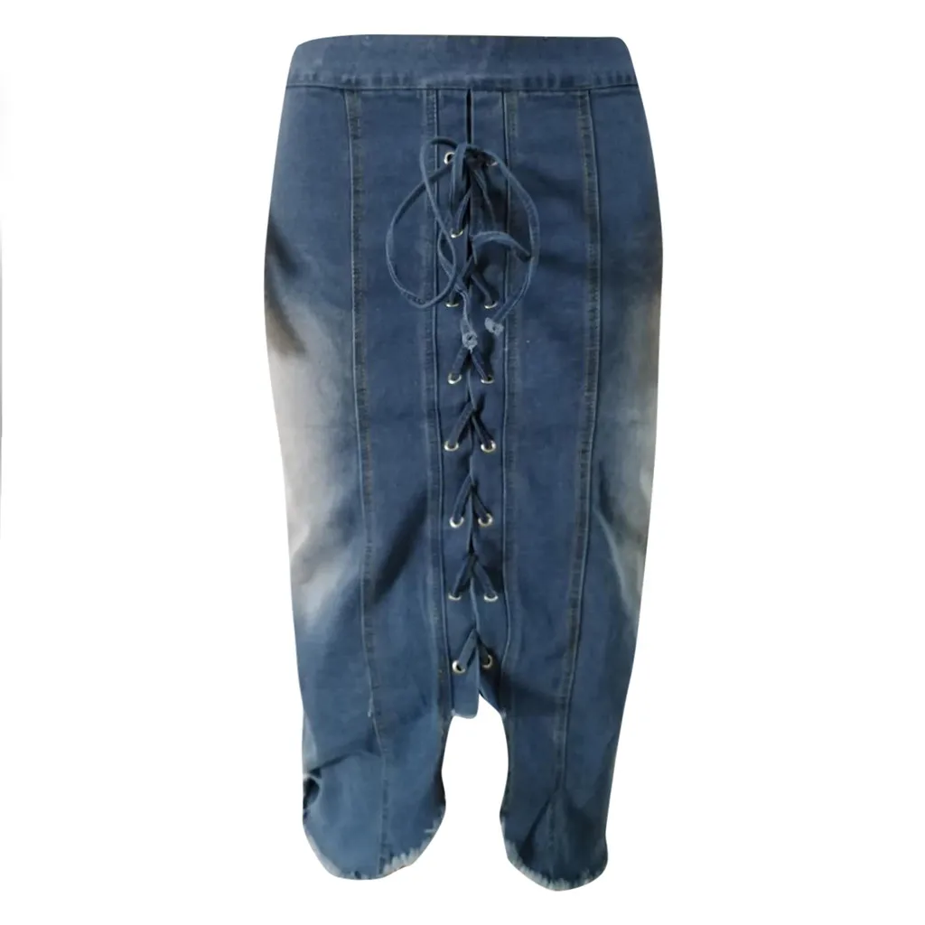 Женская джинсовая юбка размера плюс, элегантная женская сексуальная рваная облегающая уличная стильная кружевная Облегающая джинсовая юбка-карандаш