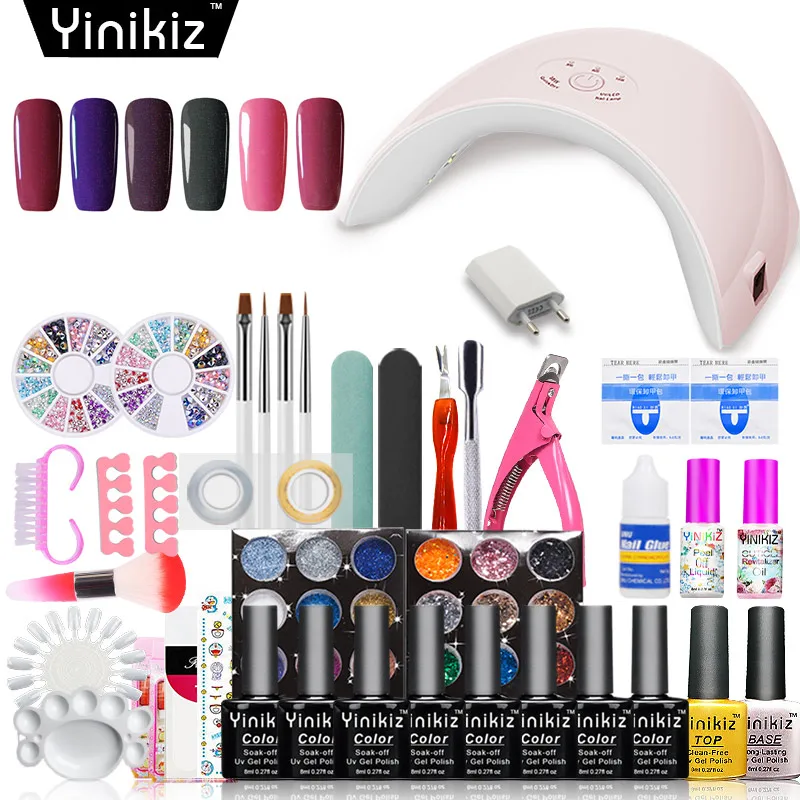 

Yinikiz Nails Kit Decoration DIY Nail Polish Gel Full Tools Nail Gel Lacquer Set 24w/36w/6w Uv Led Dryer Lamp