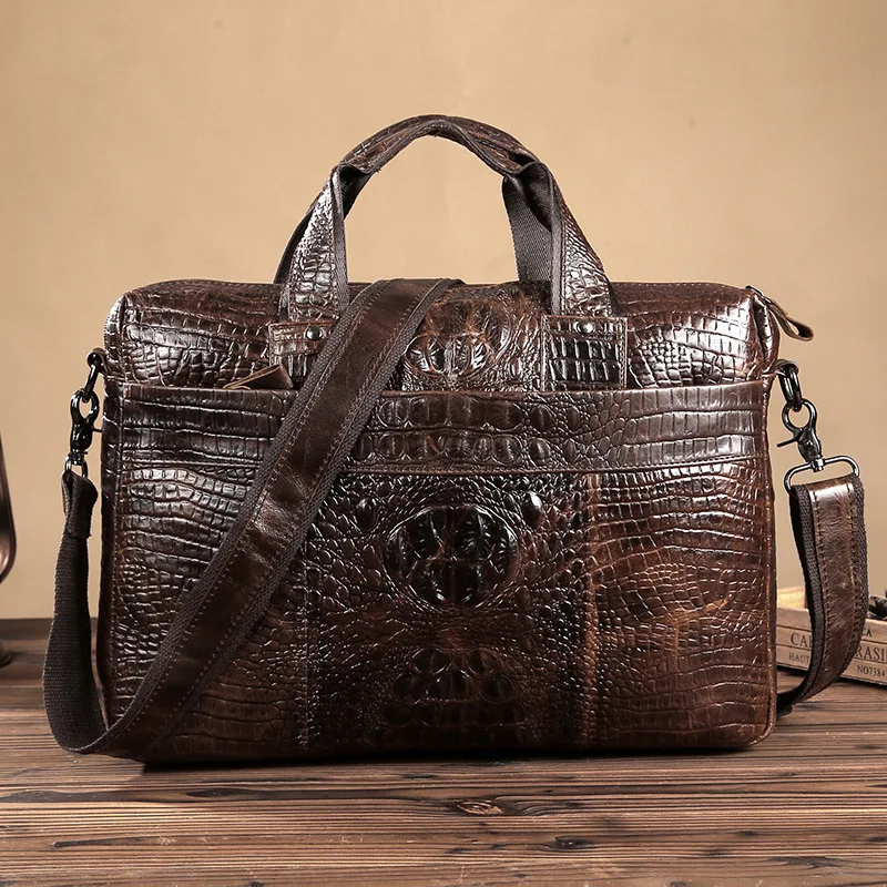 

Luxury Alligator Pattern Genuine Leather Briefcase Casual Men Leather Handbags First Layer Cow Leather Business Briefcases