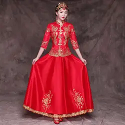 Классический Феникс дракона Леди Cheongsam Китайский Для женщин пикантные красные Qipao Vestidos древний женский свадебное платье элегантные тост