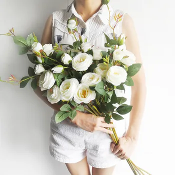 

6 Heads Artificial Roses Silk Flowers Artificial Flowers For Wedding Home Party Decorations table centerpiece 7 colors