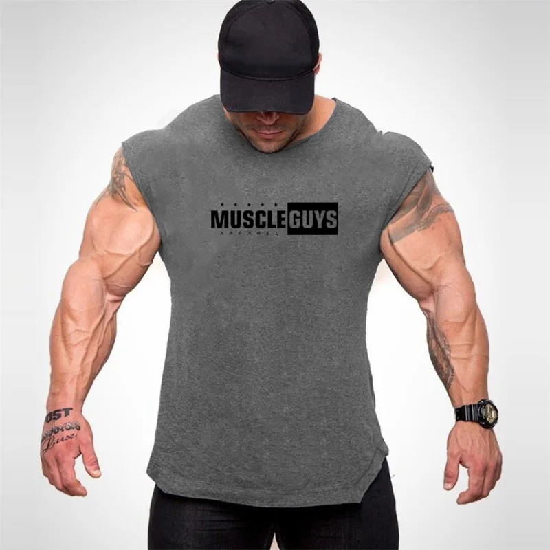 Бренд Muscleguys, новинка, модный мужской жилет, бодибилдинг, повседневная безрукавная футболка для фитнеса, японские топы с рукавами, мужской жилет для тренажерного зала - Цвет: Темно-серый