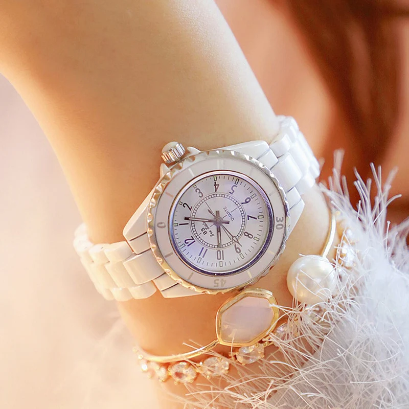 Новые повседневные белые керамические часы Модные кварцевые наручные часы женские часы водонепроницаемые женские часы Montre Femme