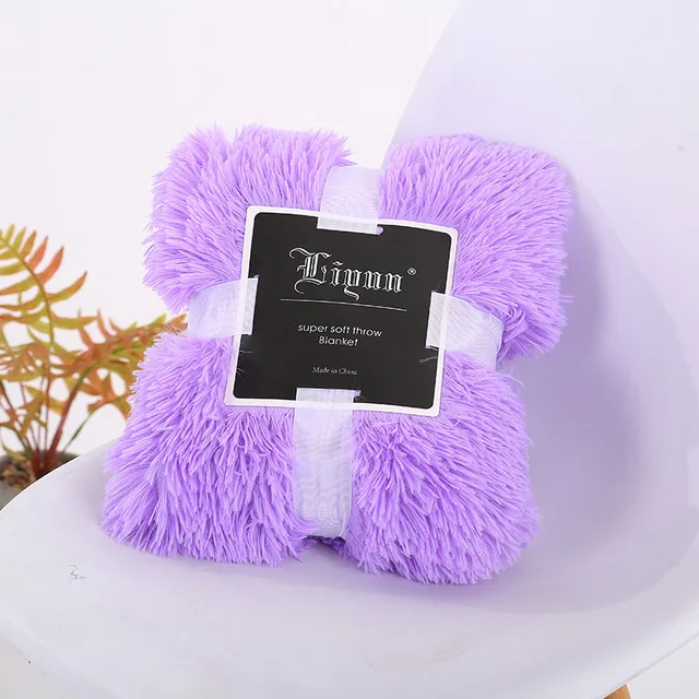 160*200cm Elegant Throw Blanket for Bed Sofa Bedspread Long Shaggy Soft Warm Bedding Sheet Air Conditioning Blanket - Цвет: Purple