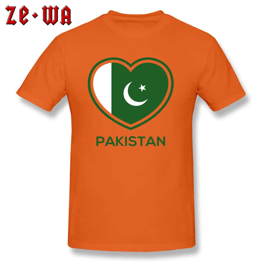 Geek pakistan flag of green love Men Top T-shirts Funny NEW YEAR DAY Short Sleeve Tops Shirts O-Neck 100% Cotton Tee Shirts pakistan flag of green love orange