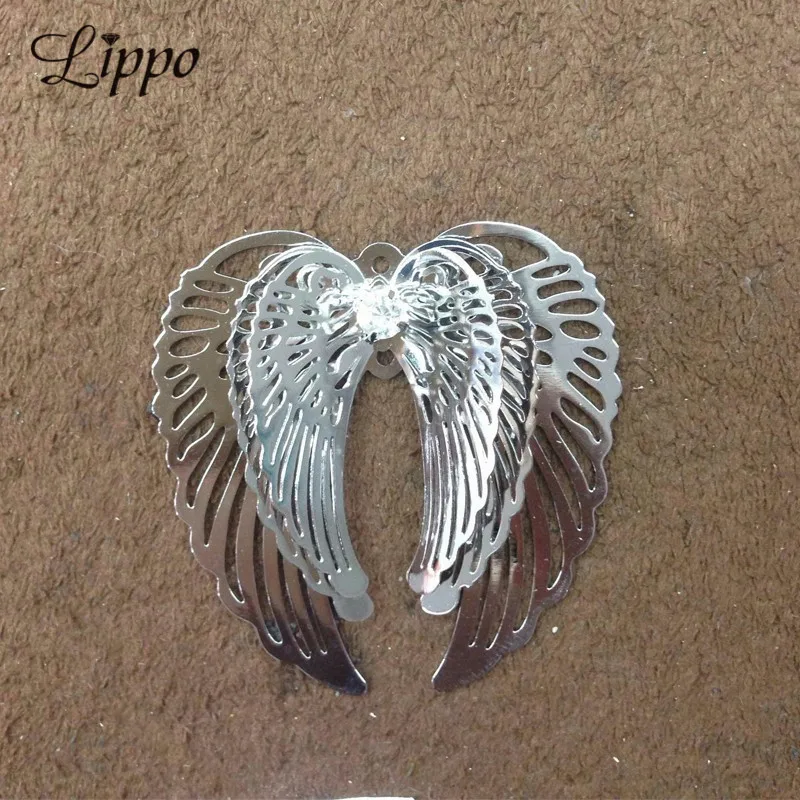 

10pcs 40mm filigree DIY 3d angle wings pendant Rodium Copper embellishment findings jewelry components metal embellishments