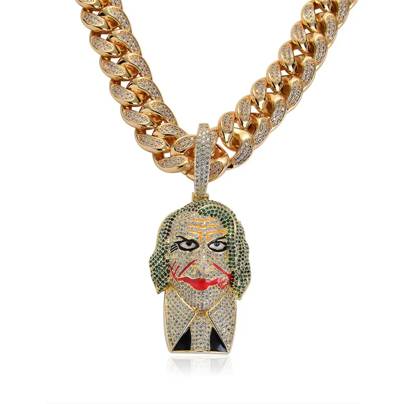 Ожерелье с подвеской в виде клоуна большого размера, Новое поступление, ювелирные изделия в стиле хип-хоп, кубический цирконий ААА, мужское ожерелье