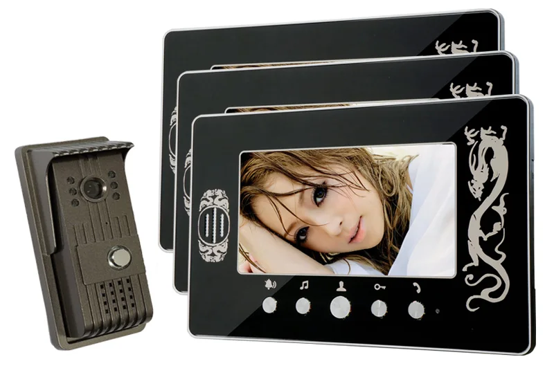 

7 Inch TFT LCD  Monitor Wired Video Door Phone With 3 Indoor Monitor