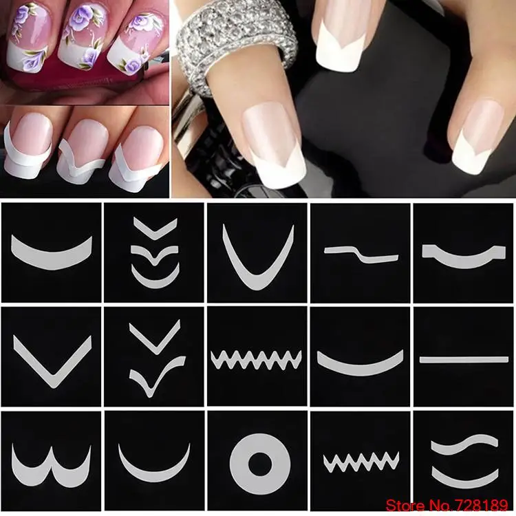

French Manicure DIY Nail Art Tips Guides Stickers Stencil Strip
