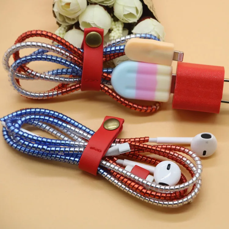 

Gradient Colors Cable Winder Cartoon USB Data Cable Protector Set with Charger stickers Spiral Cord protector For iphone6s/7/8p