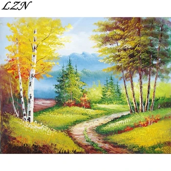 

LZN Framed The Forest House DIY Painting By Numbers Hand Painted Oil Painting On Canvas Unique Gift