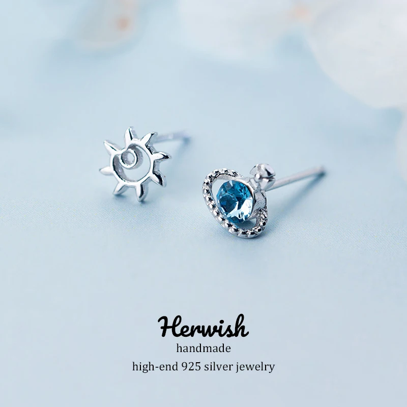 Herwish Sun пламя звезда серьги голубой кристалл милые стерлингового серебра 925 женские серьги корейские серьги ювелирные изделия - Окраска металла: Кубический цирконий