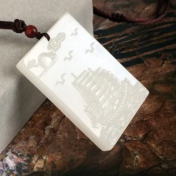 

Koraba Fine Jewelry 100% Natural Afghanistan White Jade Gazebo Landscape Landscape Pendant Necklace Free Shipping