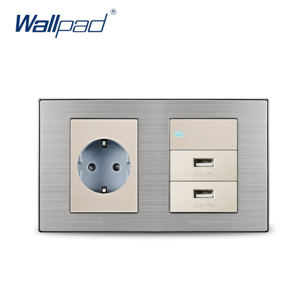 2019 Европейская немецкая розетка Wallpad 1 комплект 2 ходовой переключатель и USB