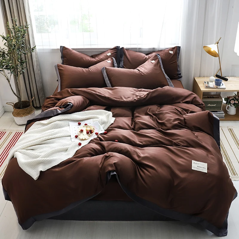 

solid colour bedding sets bed linen Simple Style duvet cover flat sheet Bedding Set summer Full King Single Queen,bed set 2019