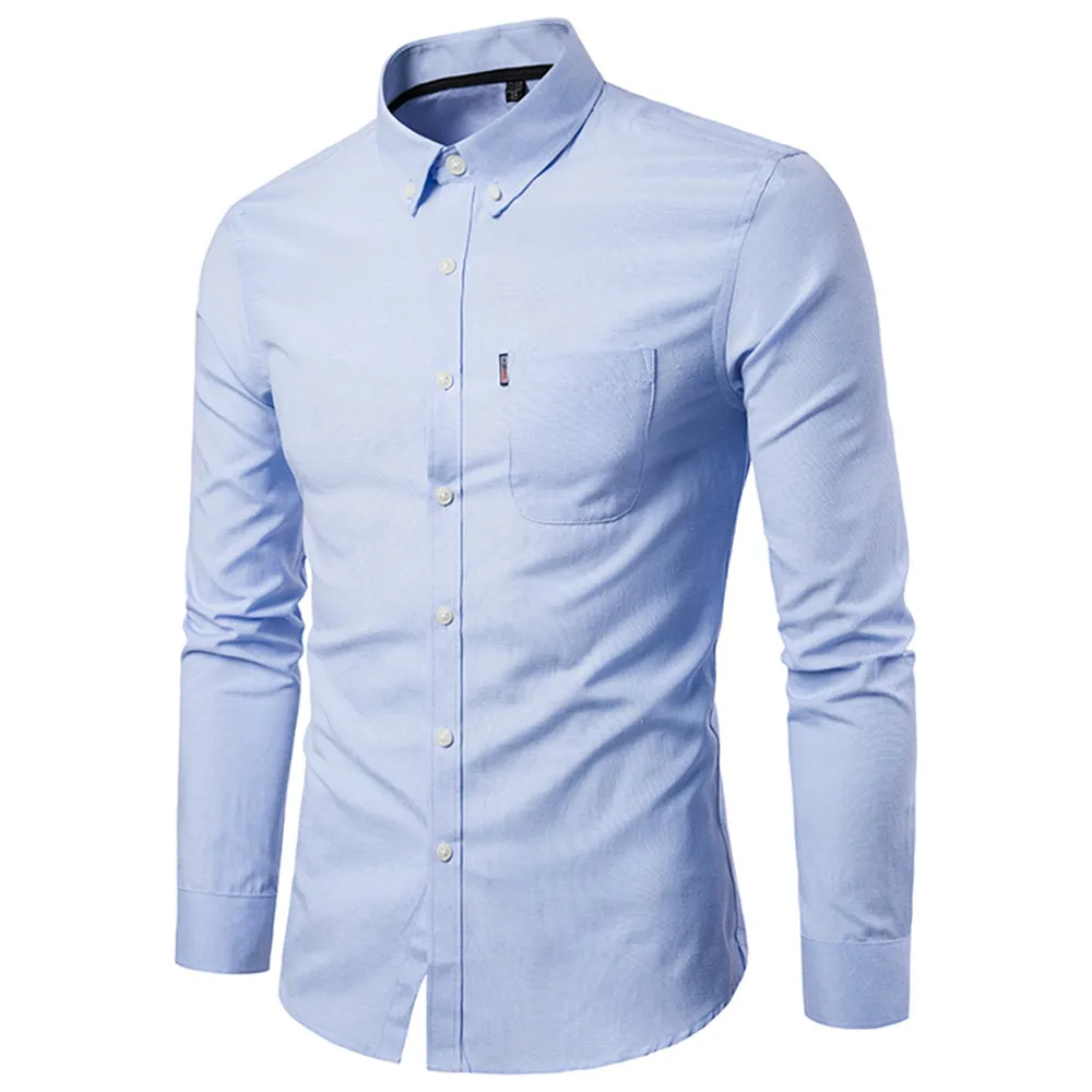 JAYCOSIN новая однотонная приталенная рубашка для мужчин с длинным рукавом размера плюс повседневные рубашки для мужчин официальная одежда рубашка Мужская s одежда M-5XL - Цвет: SB