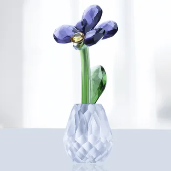 

H&D Purple Crystal Moth Orchid Flower Figurine with Vase Glass Unfading Bouquet Figurines Home Table Decor,Unique Gift for Her