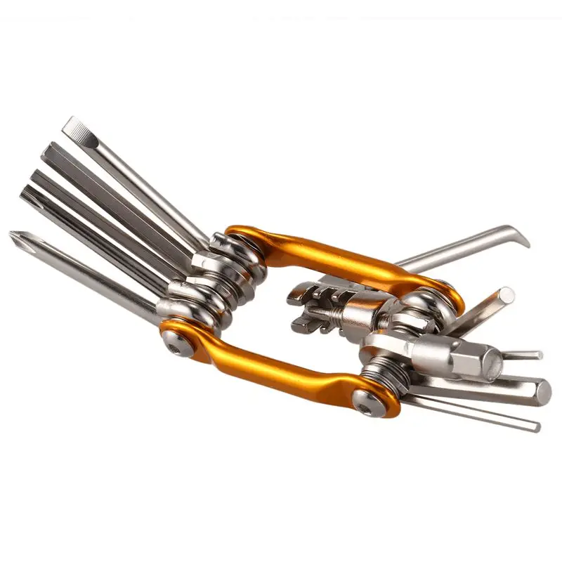 buy Hot 11 in 1 Mini Bicycle Repairing Tool Set Screwdriver + Socket Head Wrench + Chain Cutter Portable Multitool Glod