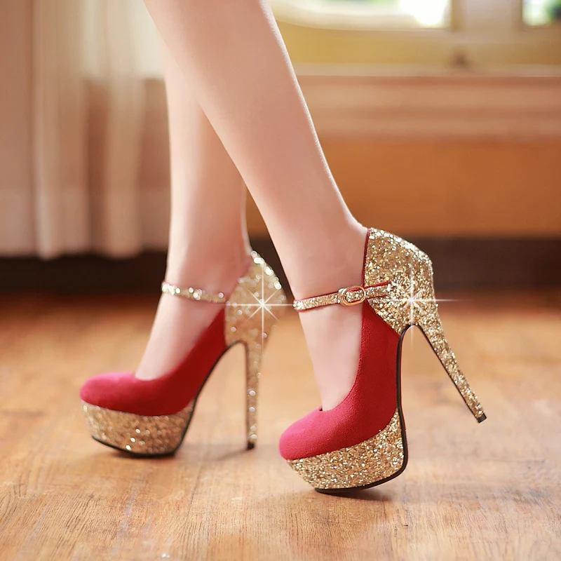 

Sexy Thin High Heels Shiny Shoes woman Snakeskin Pumps Casual Female Round Toe Platform Single Shoes Women Wedding Party Ladies