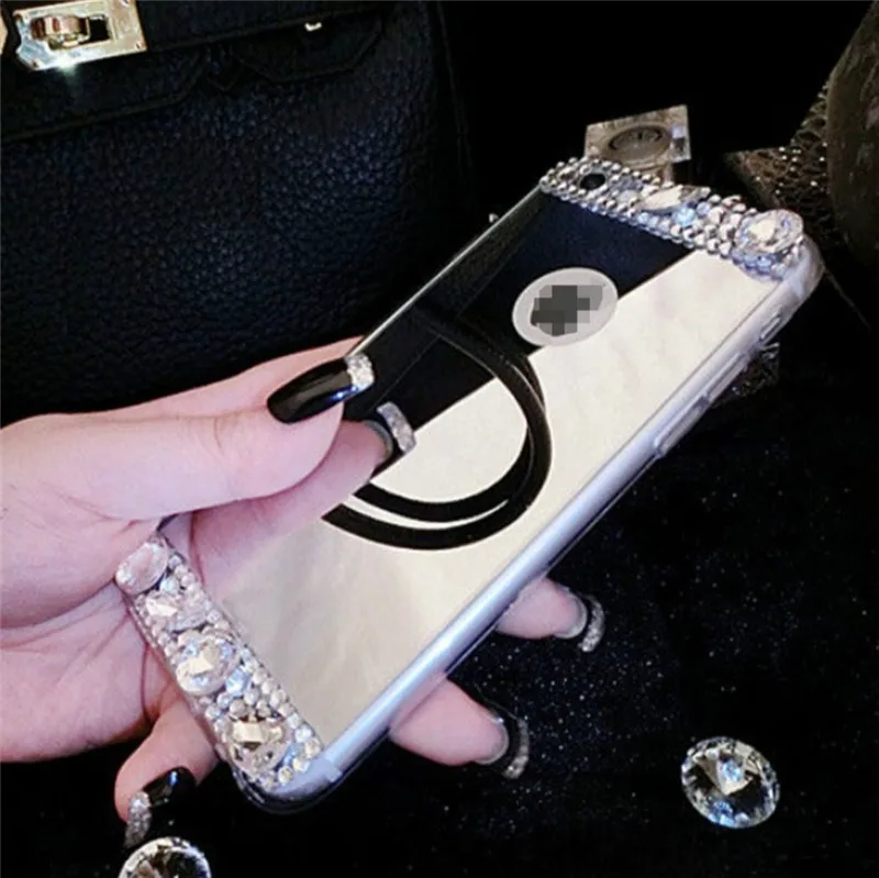 Diamond-Hybrid-Glitter-Bling-Soft-Shiny-Sparkling-with-Glass-Mirror-Back-Plate-Cover-Case-for-iPhone (2)