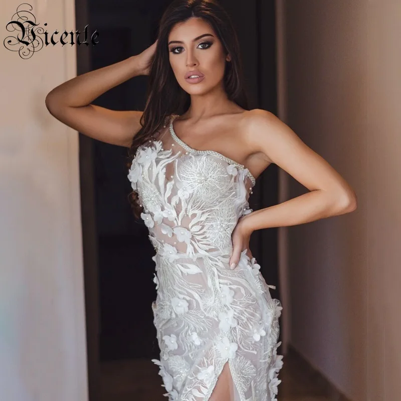 

Vicente 2019 New Chic Lace Dress Elegant Appliques Embellished Sexy One Shoulder Celebrity Party Mini Dress