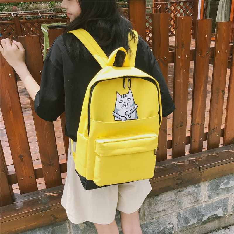 Menghuo Casual Women School Backpack Lovely Cat Printed Canvas Backpack Teenager Girls Large Capacity Ladies School Bag Mochilas (8)