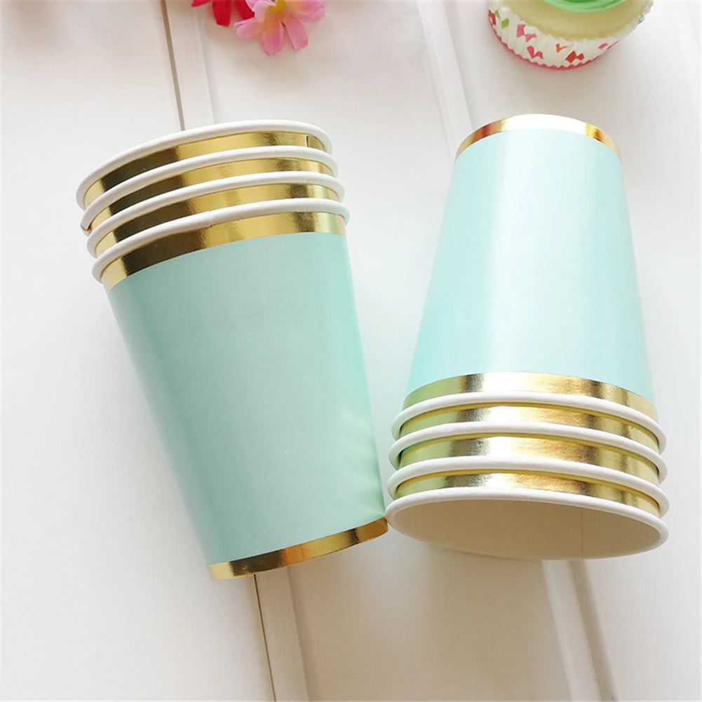 Gold Foil Mint Green Disposable Paper Plates Cups Straws Birthday Wedding Tableware Dessert Plates For Christmas Party Decor