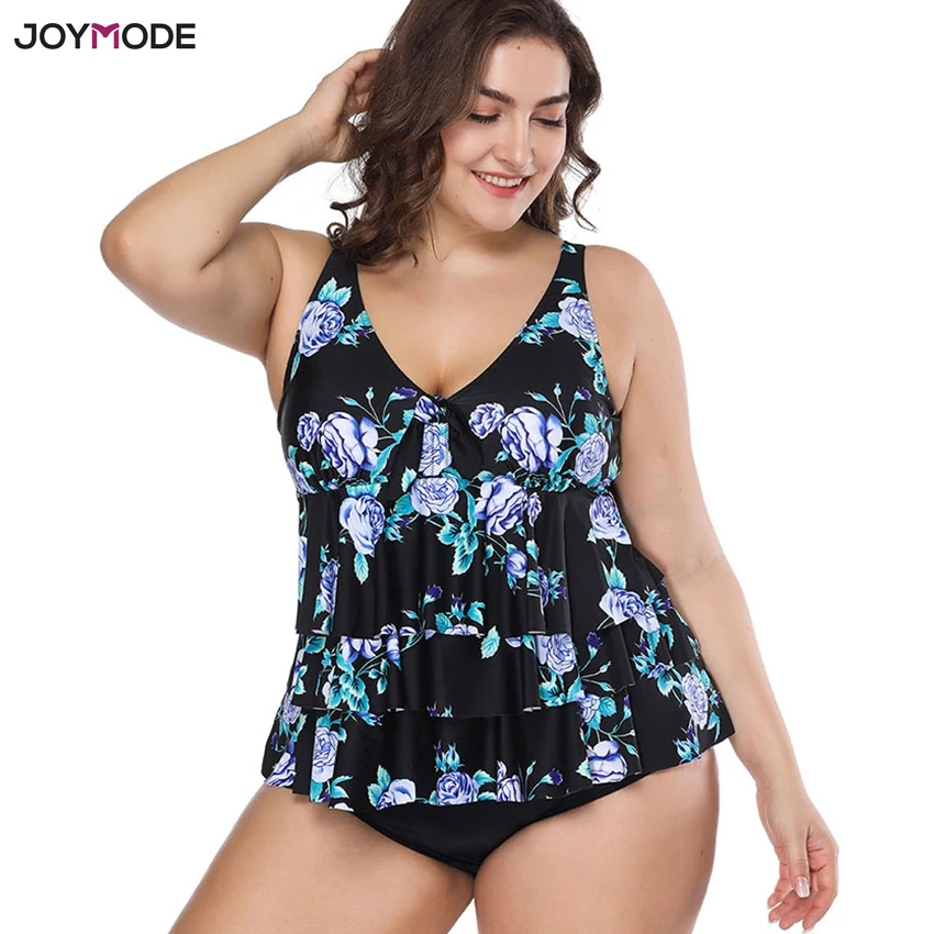 JOYMODE Two Piece Bikinis Swimwear Big Plus Size 4XL Women Fat Swimsuit Tankini Pad Swim Dress Bathing Suit 2018 Biquinis Mujer