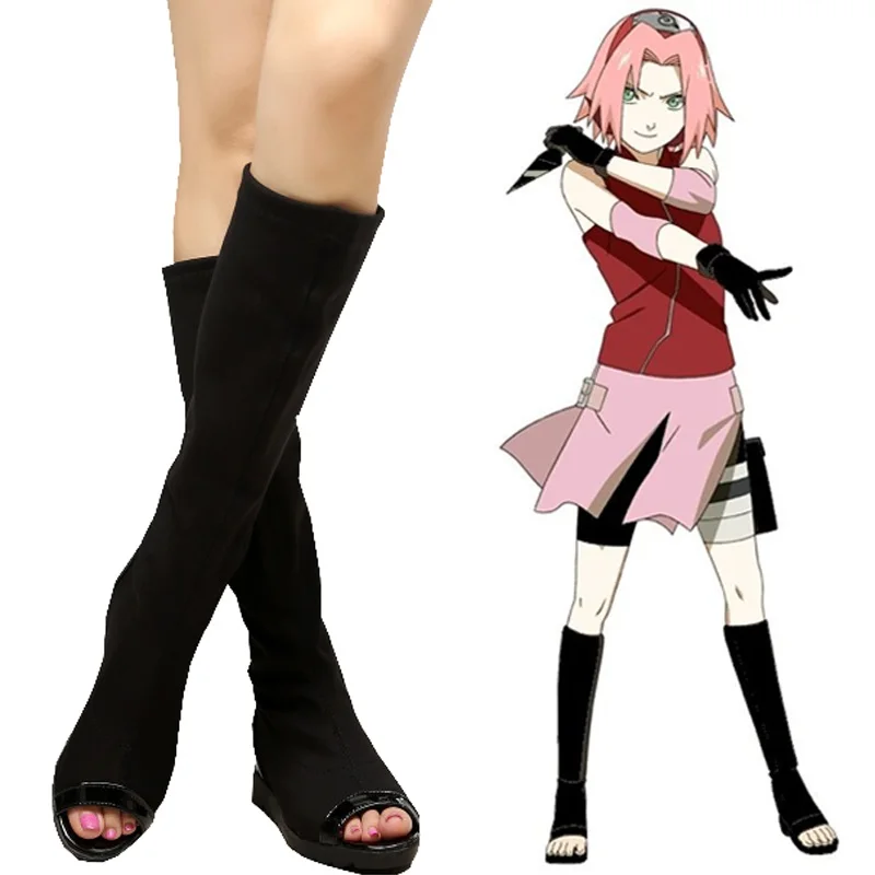Shippuden Haruno Sasuke Uchiha Black Ninja Boots Anime Cosplay Naruto 