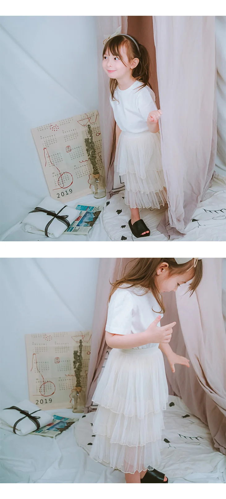 Повседневная летняя Однотонная юбка принцессы в Корейском стиле; цвет белый, розовый; Многослойная юбка для девочек Детская грубая юбка