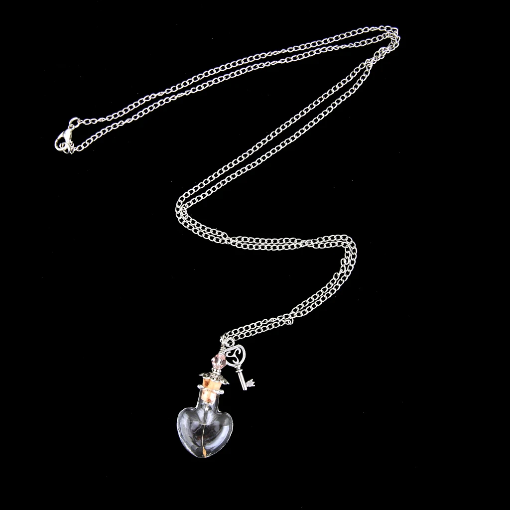 Dandelion Seeds Heart Glass Wishing Bottle Vial Pendant Hand Blown