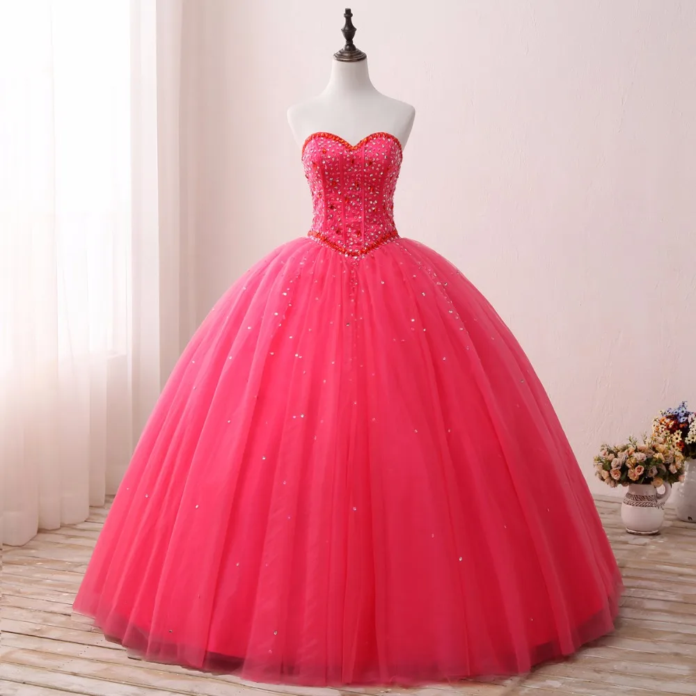 2019 ярко-розовые платья Quinceanera светится в течение 15 лет без спины вышитый бисером