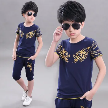 

Summer Kids Boys Animal Print T Shirt Shorts Set Children Short Sleeve Shirt Boys Clothing Set Kids Boy Sport Suit 4-14 Age