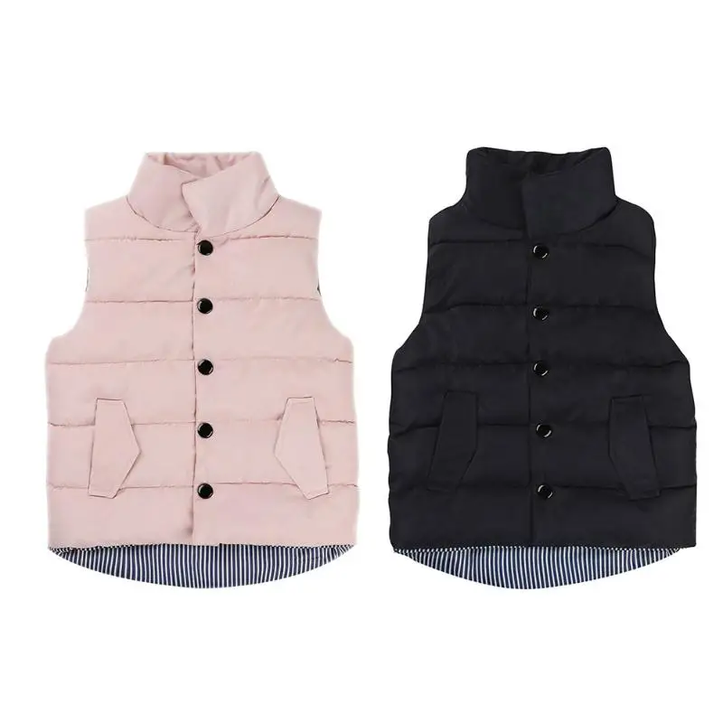 Spring/Autumn/Winter Children Waistcoat Boys Girls Thick Vest Coat Stand Collar Solid Button Padded Warm Sleeveless Jacket coat stand collar ruffle hem quilted coat
