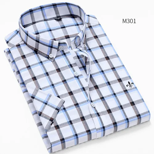 Мужская рубашка Dudalina Camisa с коротким рукавом, мужская рубашка, хлопок, без кармана, повседневная, приталенная, Camisa Xadrez Masculina Chemise Homme - Цвет: HW-M301BLUE-GRAY